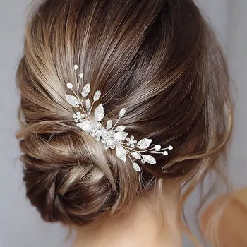 Crystal Pearl Hair Comb Clip Pin Alloy Leaf Hair Comb Handmade Headband Tiara For Women Bride Wedding Hair Accessories Jewelry 1