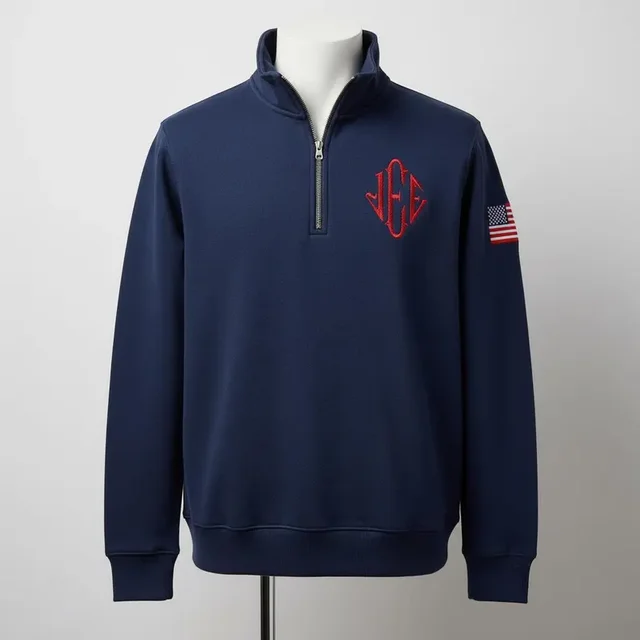 Y2K 2026 Vintage Embroidered Sweatshirt Stand Collar Quarter Zip Pullover Oversized Casual Sports Streetwear Mens Unisex 1