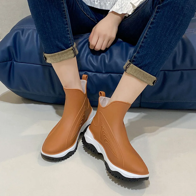 

Fashion Unisex Water Shoes Ankle Rain Boots Ladies Rainboots Waterproof Female Slip-On Fashion Work Fishing Boots Women Footwear