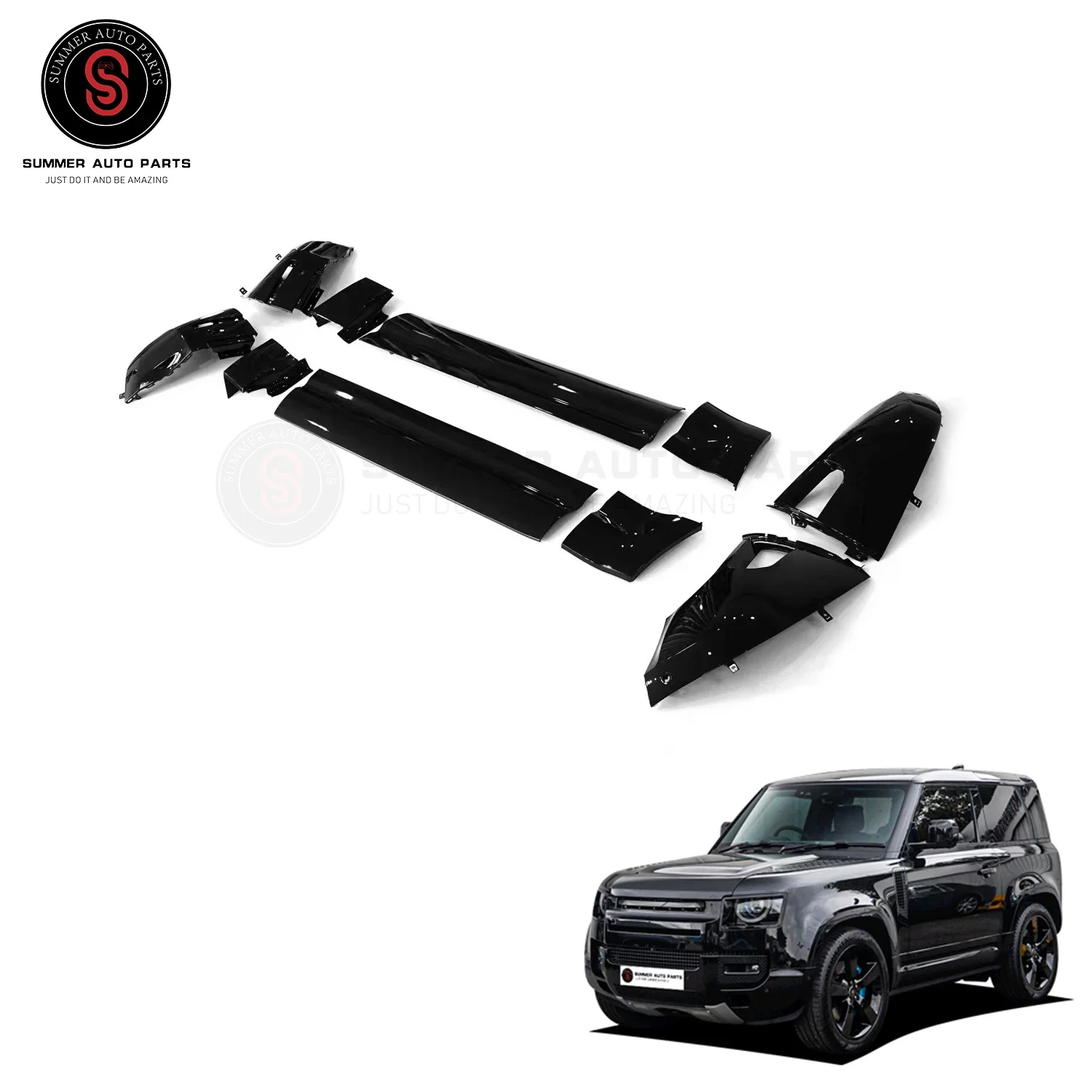 car exterior body kits Upgrade gloss Black edition front and rear bumper Wrap angle door for new defender 90 2022 custom custom