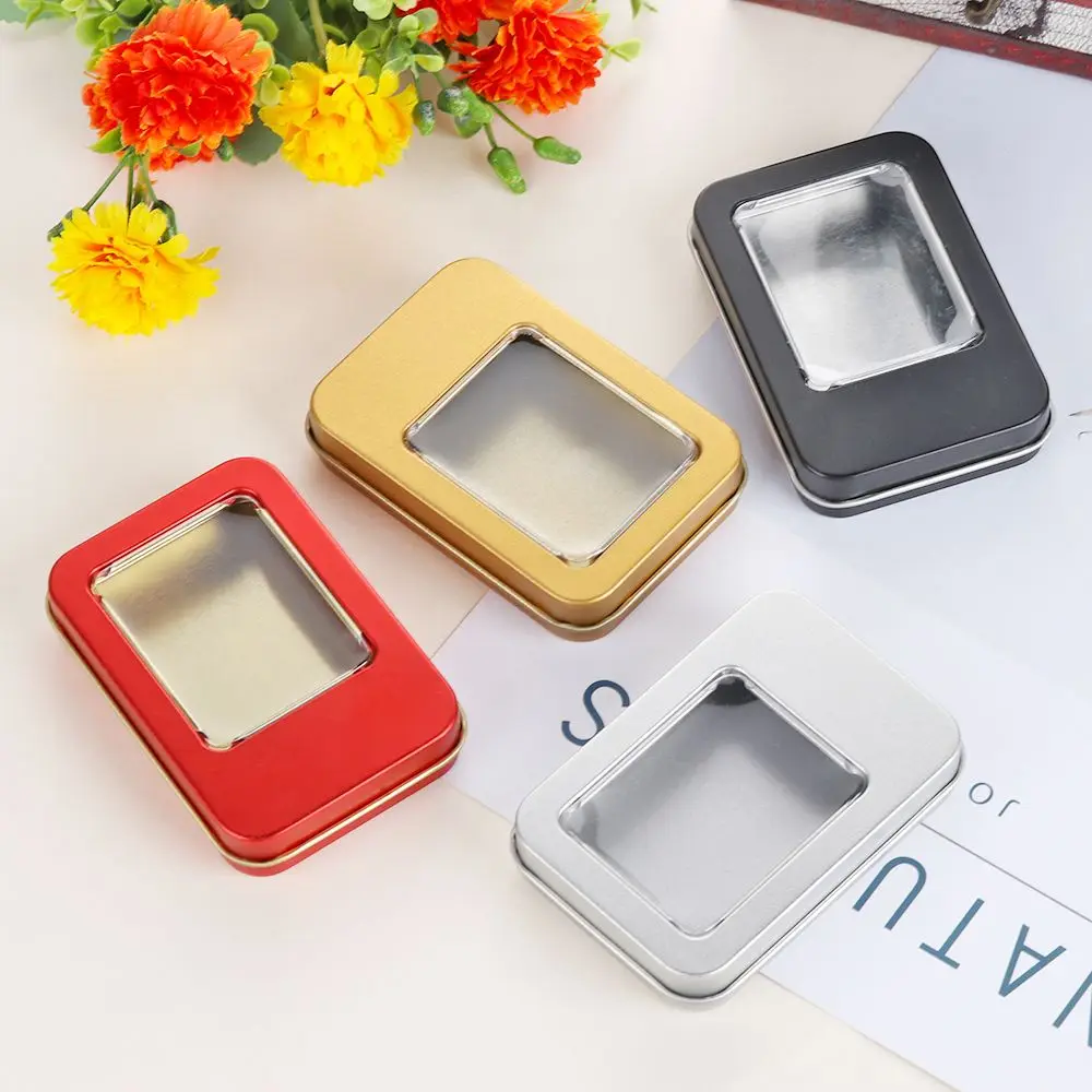 

1PC New Rectangular Clear Window Top Metal Tin Can Box Silver Blank Candy Jewelry Storage Case Crafts Survival Kit