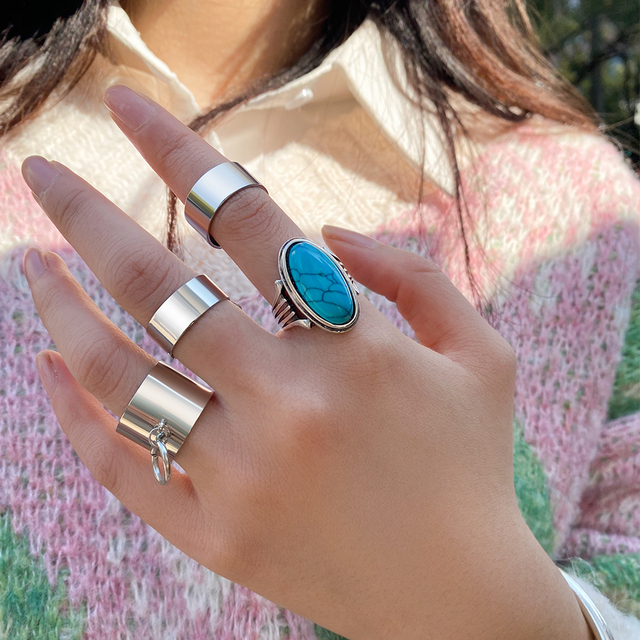 Silver Color Skull Heart Rings Set For Women Men Gothic Chain Retro Rings 2021 Trend Fashion Jewelry