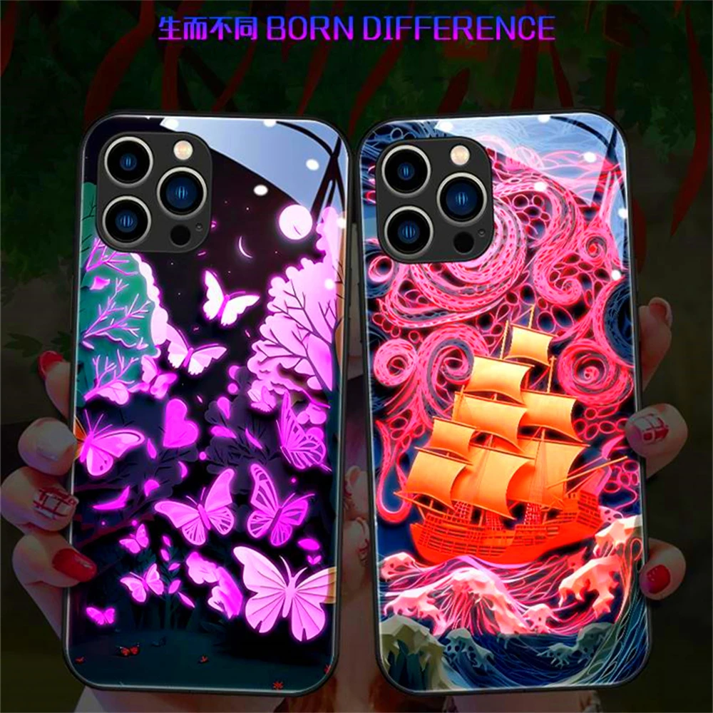 Psychedelische Sternenhimmel Leuchtende Handyhülle LED-Licht Glas Stoßfeste Abdeckung für Samsung S26 S25 S24 S23 S22 S21 FE Plus Ultra – Detail 34