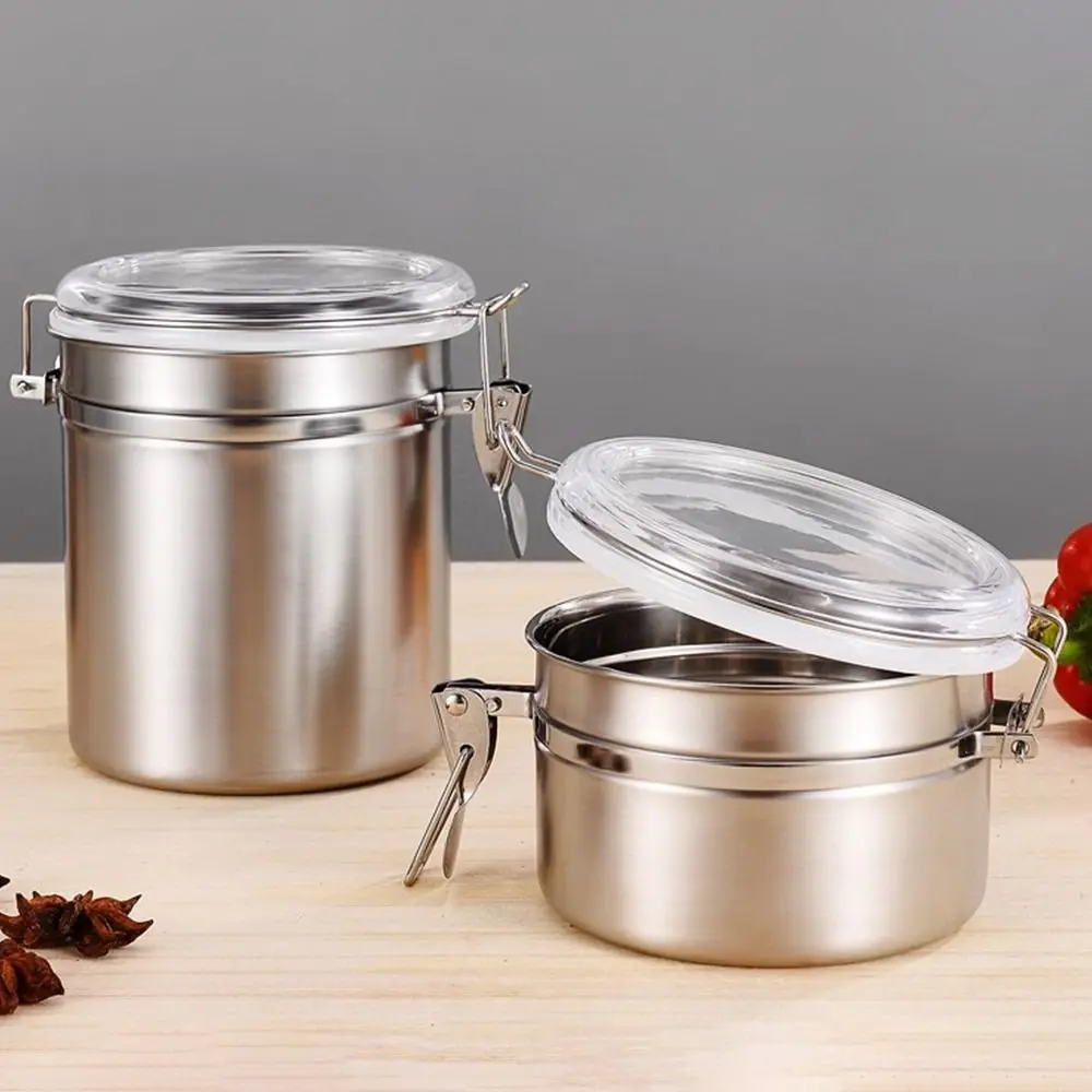 

1Pcs Food Storage Stainless Steel Canister 4inch/5inch Airtight Sealed Container Holder S/M/L/XL Storage Bottles