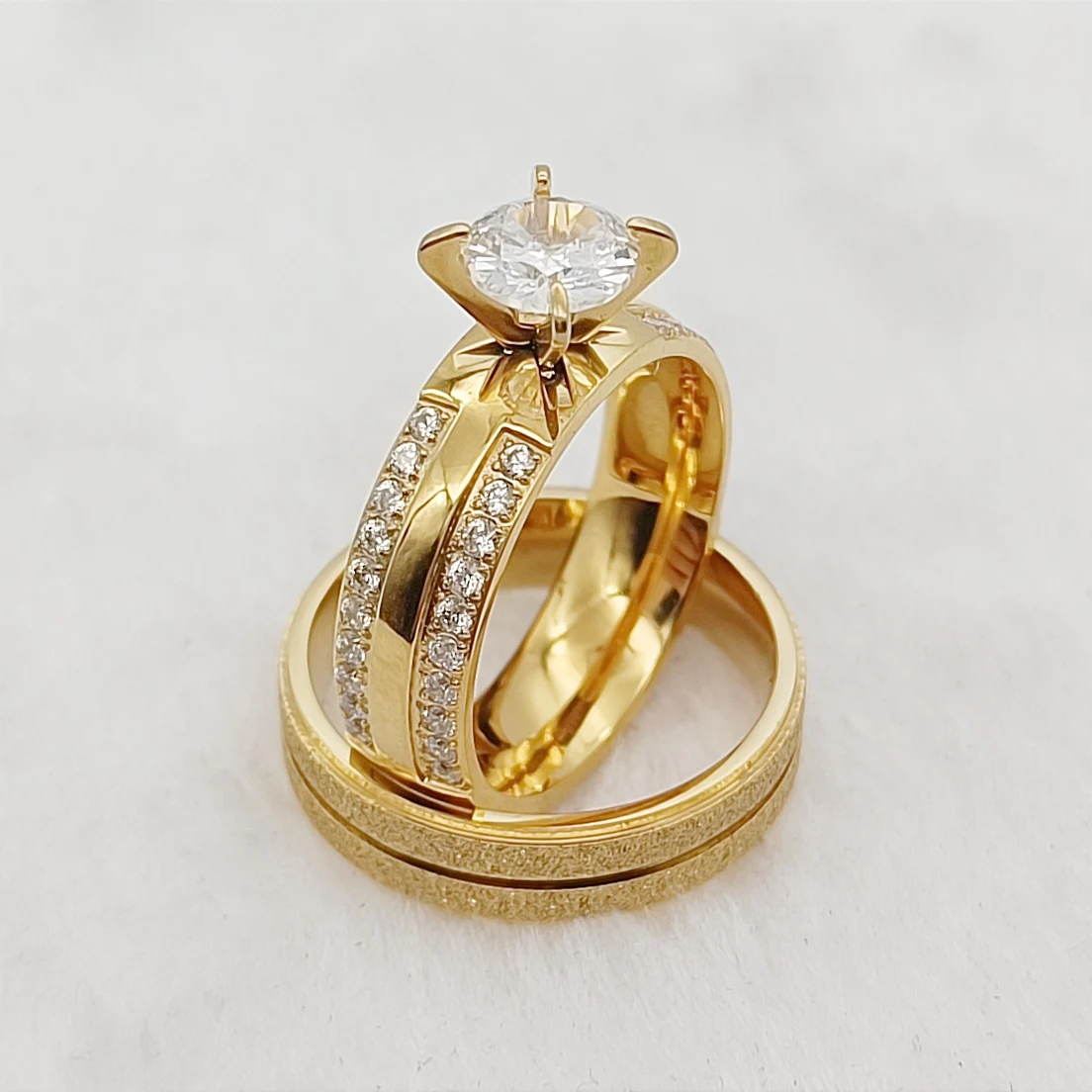 

Designer Wedding Anniversary Commitment Couples Rings For men and women 24k Gold Plated Stainless Steel Jewelry