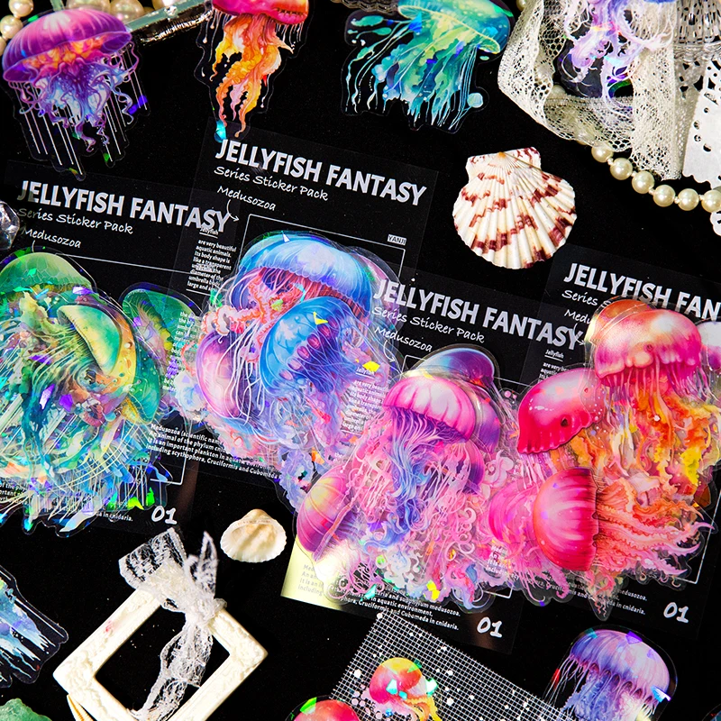 

20Pcs PET Stickers Packs Jellyfish Fantasy Themes Handbook Decoration Cloudy Sea Moon Handbook Material Scrapbooking 90*152MM