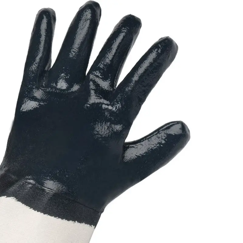 Work Gloves Gardening Gloves 1 Pair Safety Nitrile Palm Coated Dipping Gloves Canvas Cuffs Slip Resistant All Purpose