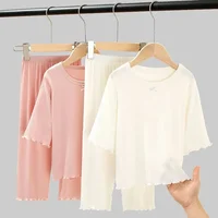Ensemble de soie glacée pour filles, vêtements de maison fins pour enfants, vêtements d'été pour enfants, climatisation, manches courtes, ensemble pyjama pour filles 4