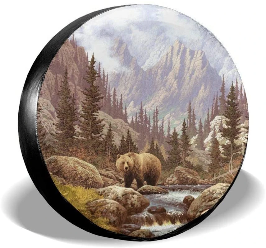 Black 3D Wolf Spare Tire Cover Dust-Proof Wheel Tire Cover Fit Trailer Rv Suv And Many Vehicle 15 Inch