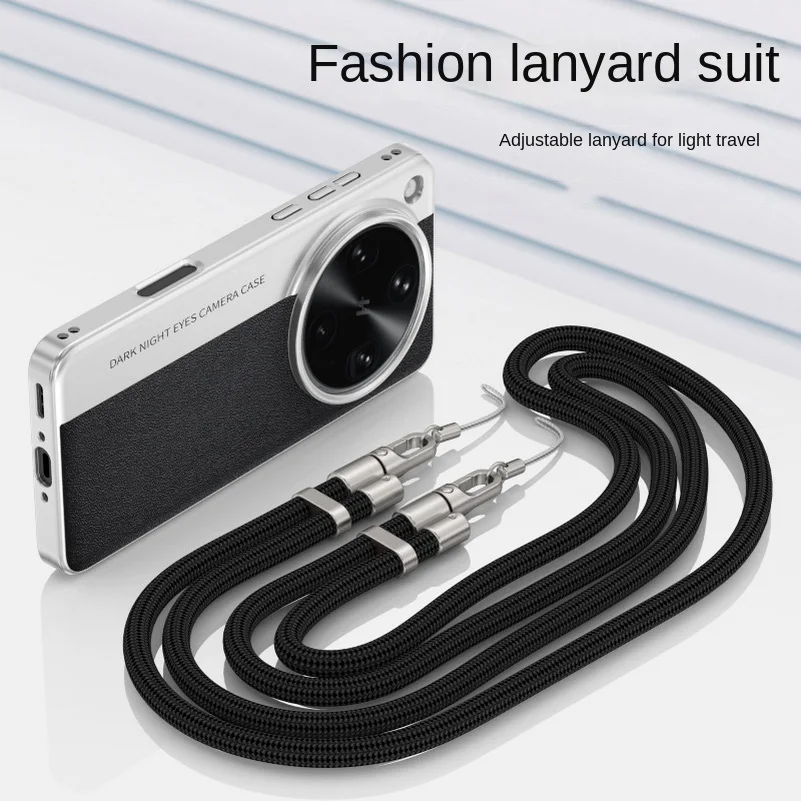Elegant Plain Leather Case with Long Lanyard Strap and Elevated Lens Protection