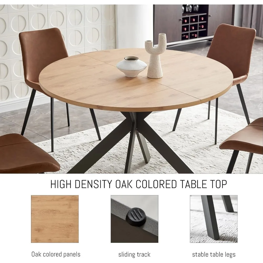 46.4" Round Table Set, Mid-Century Modern Round Dining Table for 4-6 People (1 Table with 4 Brown Chairs) 4