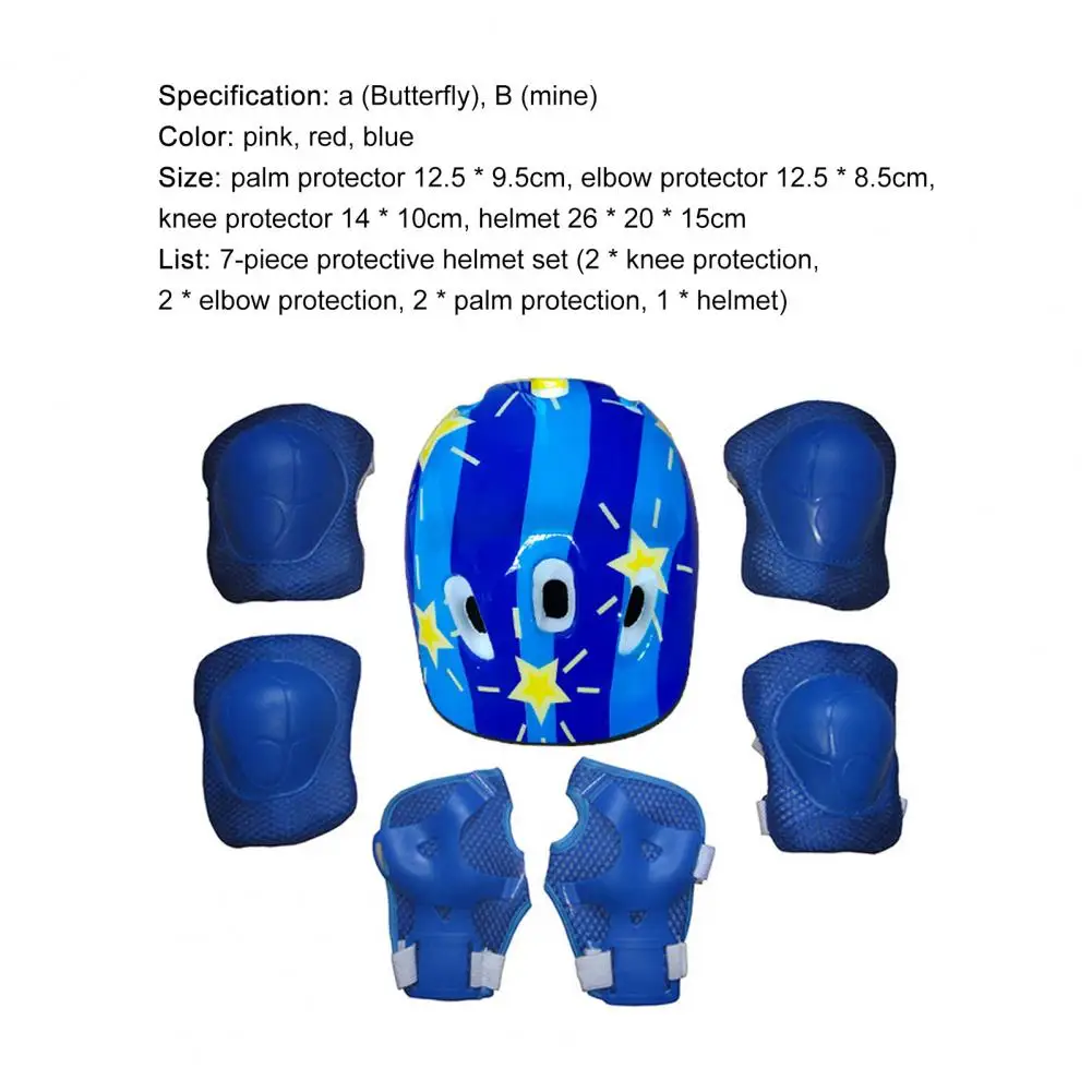 7 Pcs/ Set Kids Safety Knee Pad Wear Resistant Sweat Absorption Accessory Cycling Helmet Knee Elbow Pad Set Riding Skateboard