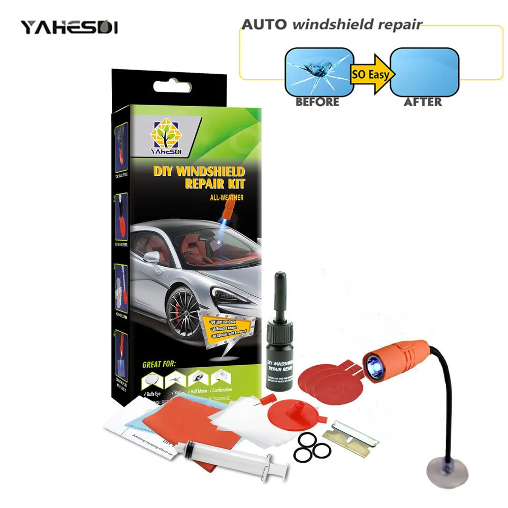 Auto Glass Repair Fluid Windshield Repair Kit Automotive Glass Repair Car Glass Repair Kit With Lamp Upgrade Crack Glass Repair Fluid Curing Glue For Windshield Restore Scratch Crack Tools