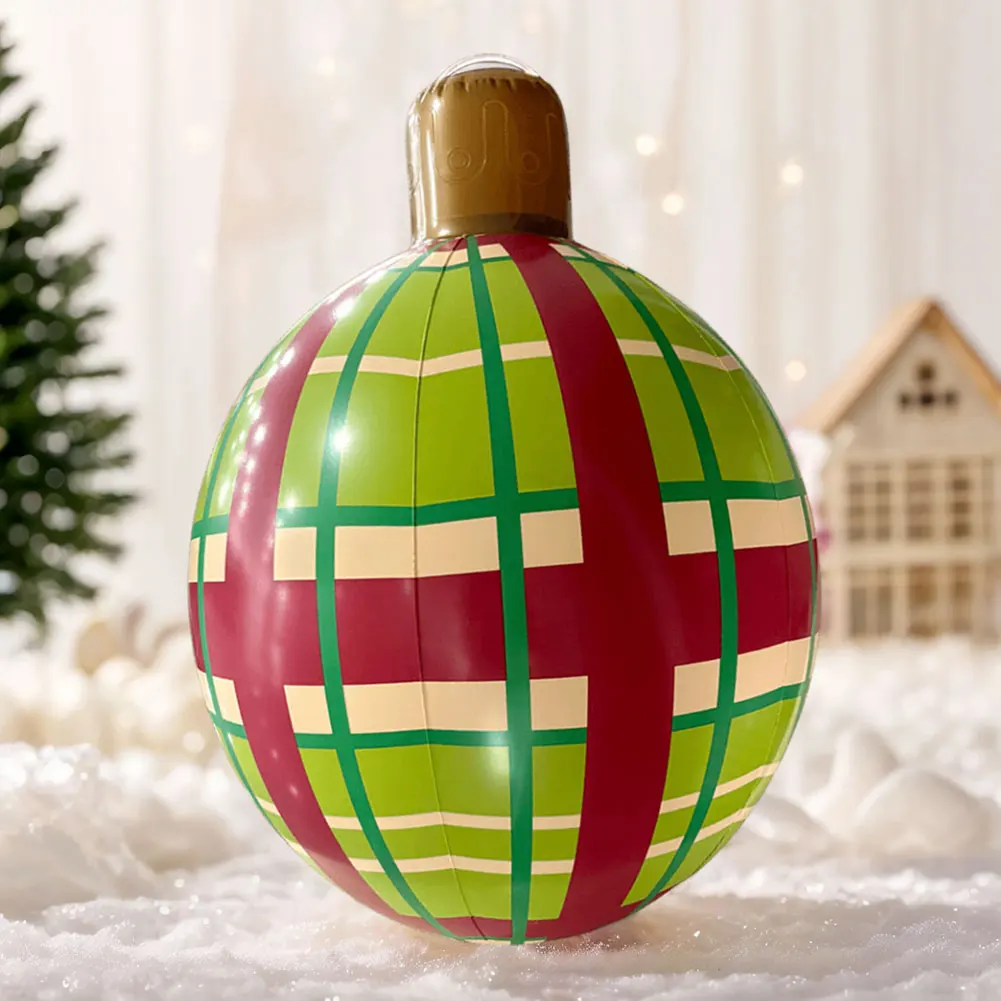 thumbnail image 1 of Bola de Navidad inflable de PVC de 24 pulgadas, 5/4/3/2/1 piezas, adornos para árbol de Navidad para interior y exterior, decoraciones navideñas para el hogar, 1 of 5