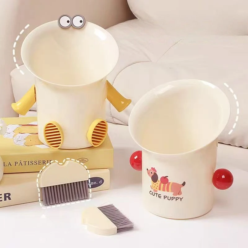 â€‹â€‹Large Trumpet-Shaped Office Trash Can â€“ Desktop Trash Bin with Brush, Wide Mouth Design for Easy Waste Disposal & Cleaningâ€‹â€‹