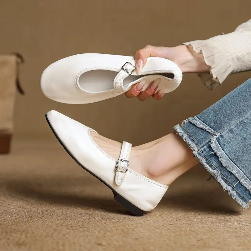 MORAZORA Ins Hot Genuine Leather Shoes Women Flats Buckle Strap Mary Janes Flat Shoes Spring Summer Ladies Dress Daily Shoes 2