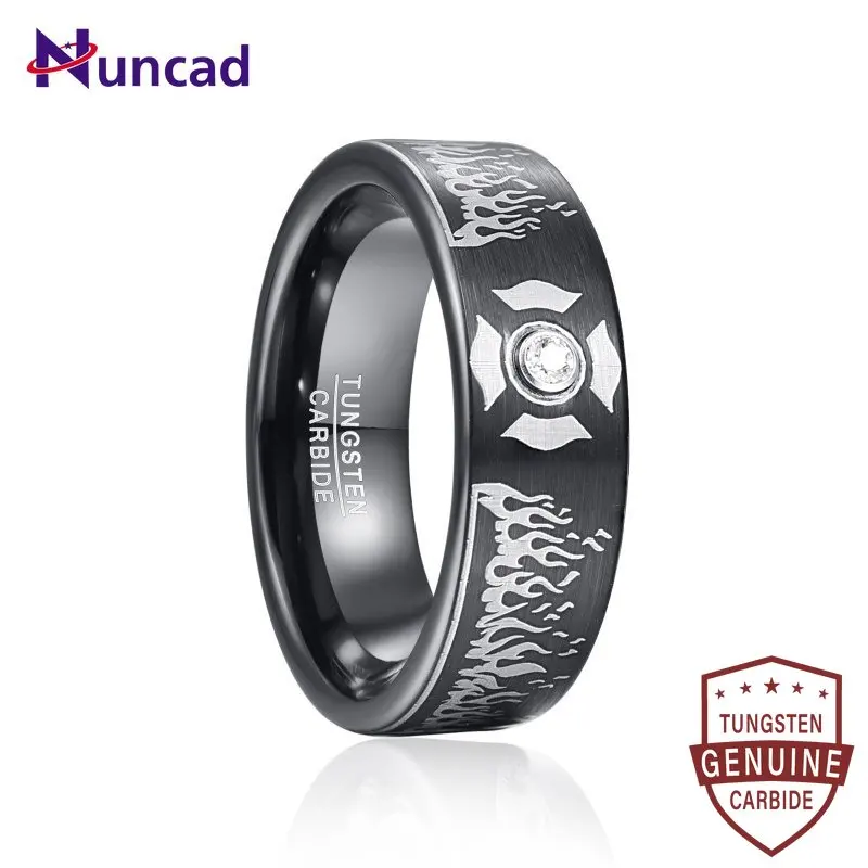 

Nuncad 8mm Lasa Electroplating Black Color Laser Flame Pattern Tungsten Carbide Men Rings Fashion Male Zircon Rings Party Gift