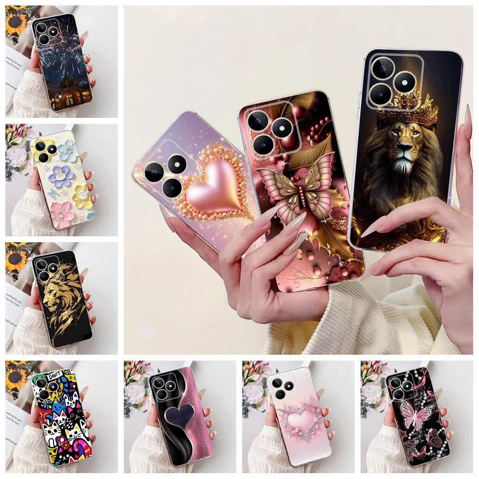 Clear Cute Cat & Butterfly Design Phone Case with Flower Accents - Stylish Protective Back Cover