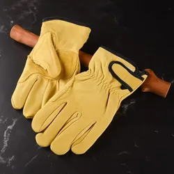 Premium Leather Heat Resistant Work and Safety Gloves for Welding and Construction (Yellow)