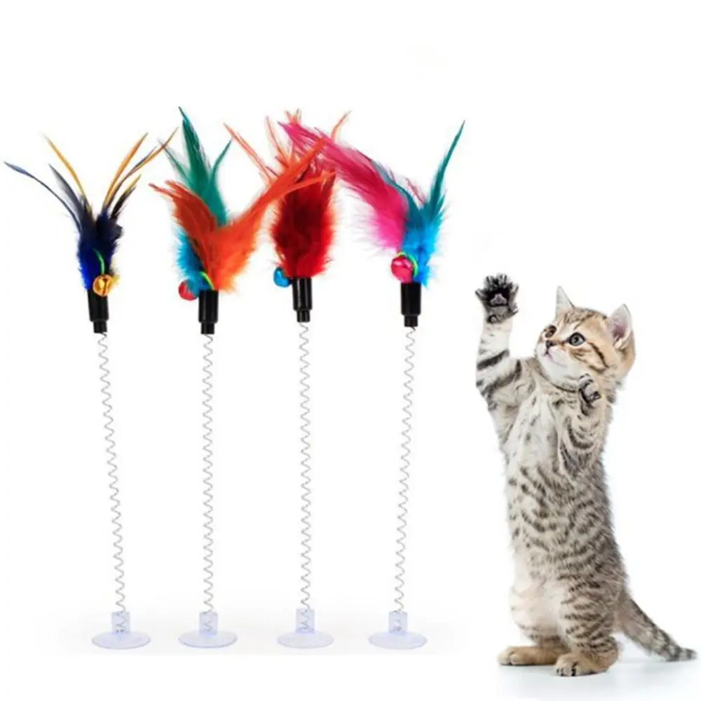 

1 шт. разноцветная Интерактивная Масштабируемая пружина для котят и собак, игрушка с перьями, игрушка для кошек, палочка, имитация мыши