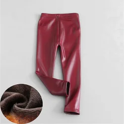 Cozy Winter Velvet Faux Leather Leggings - 5T (WR)