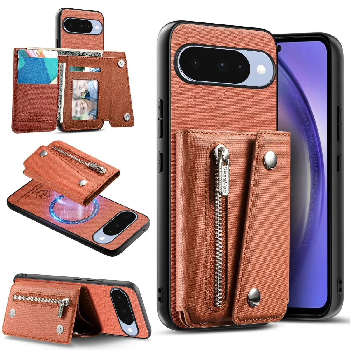 Versatile Magnetic Wallet Phone Case with Card Holder & Zipper Pocket