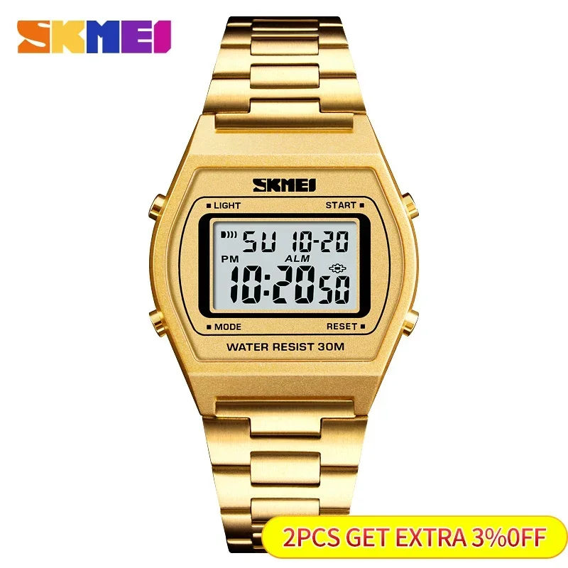 SKMEI 1328 Outdoor Sport Luxury Digital Wristwatch Alloy Strap Business Watches 12/24 hours Relogio Masculino Men Fashion Watch 2