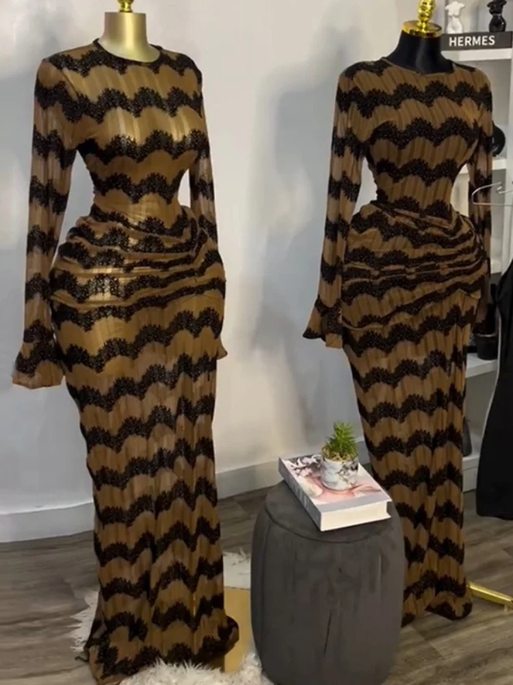 Wmstar Dress Women Wholesale 2025 Cross Border Striped Long Sleeved High Waisted Sexy Vacation Two Pieces Including Innerwear