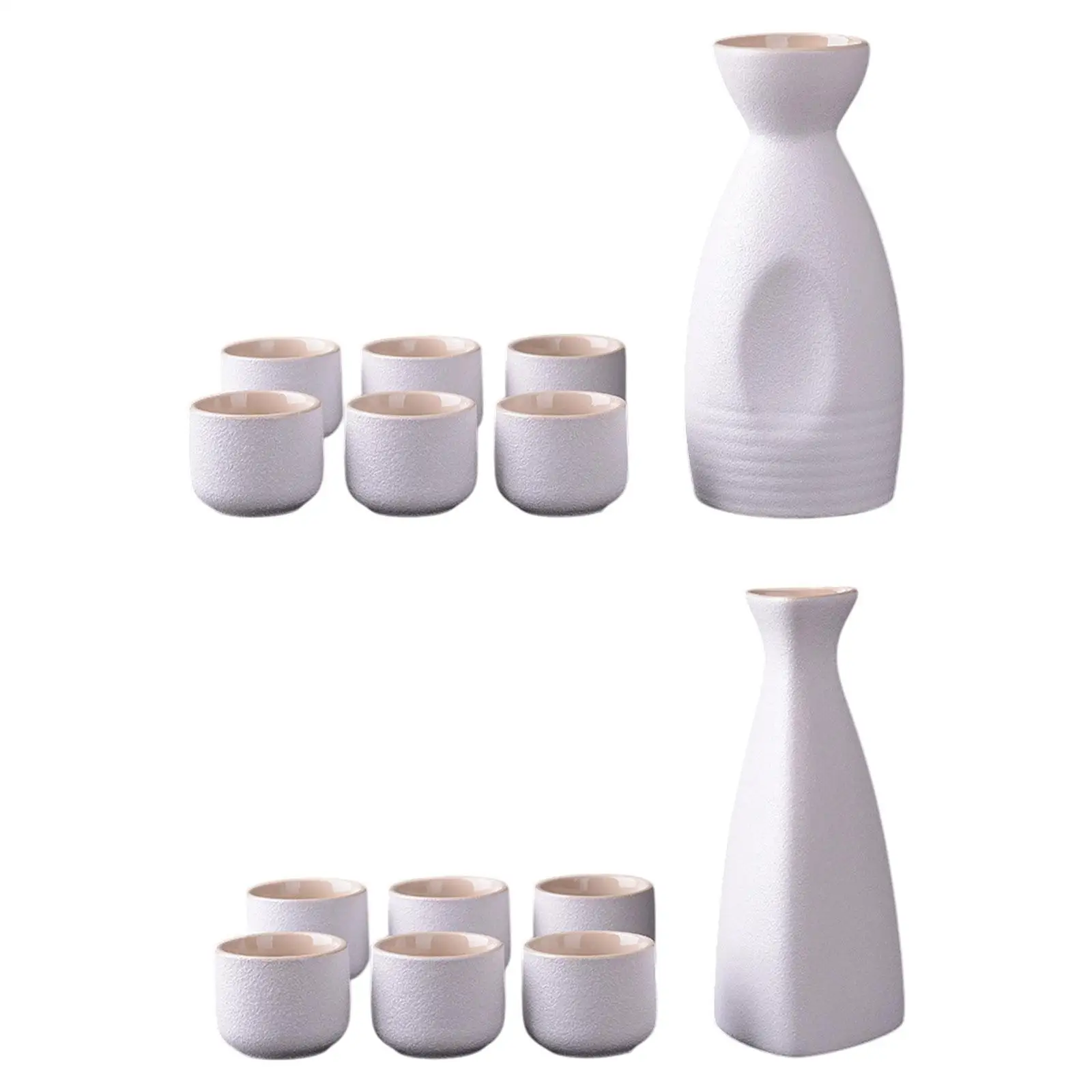 Ceramic Sake Pot Cups Set White Stoneware Decoration Drinkware Crafts Traditional for Cabinet Kitchen Tea Party Drawer Cupboard