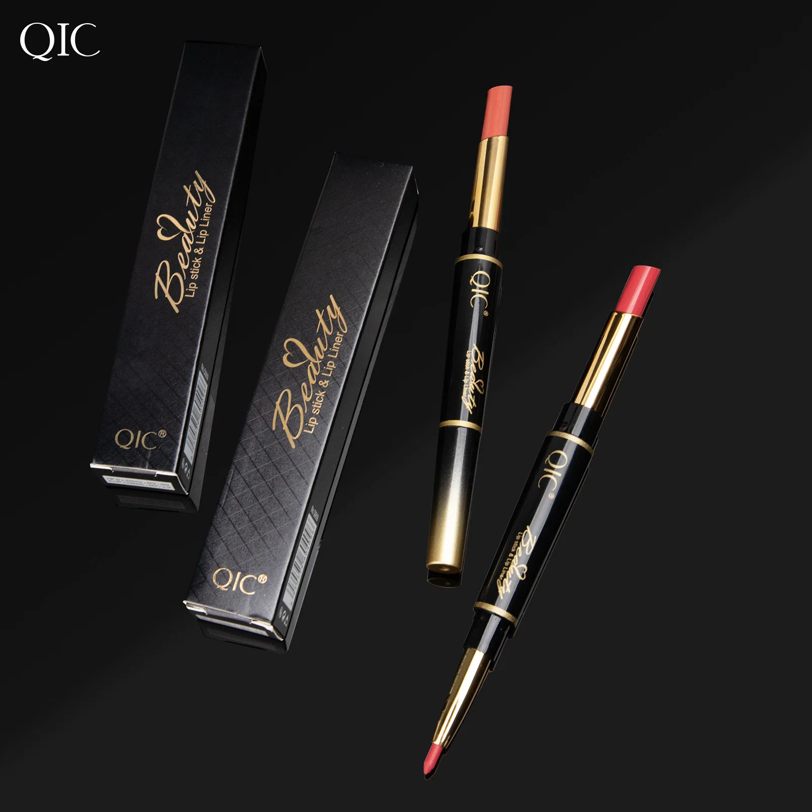 QIC double head lipstick pen waterproof not makeup makeup color two in one fine tube mouth Red lip line pen 4