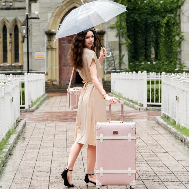 urecity Vintage Suitcase Set for Women, Vintage Luggage Sets for Women 2 Piece, Cute Designer Trunk Luggage, Retro Suit Case (Elegant Pink, 24+12)