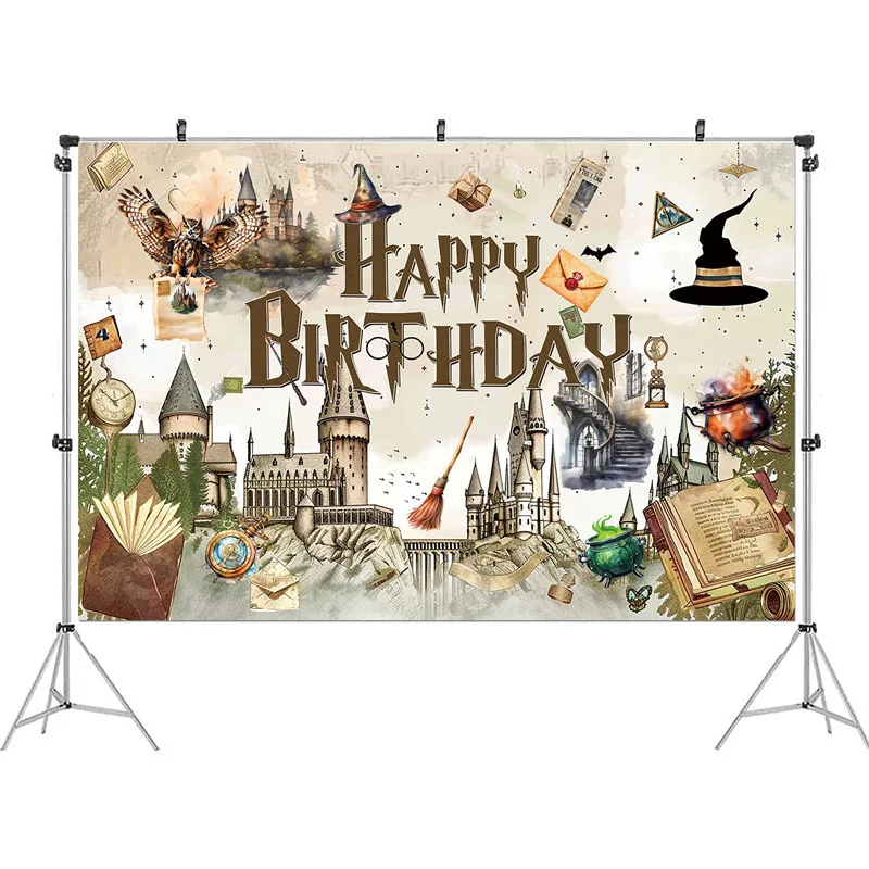 150x100cm 해리포터 생일 배경 배너, 생일 장면 장식 용품을 위한 파티 사진 배경 천