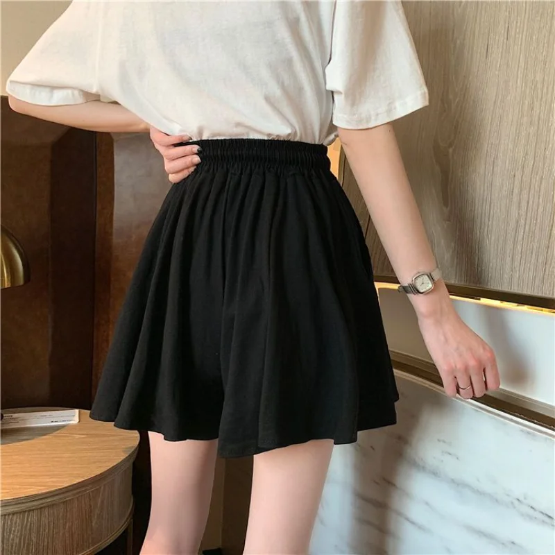 Black High Waist Drawstring Skirt Shorts Summer New Solid Color Loose All-match Youth A-line Pants Casual Fashion Women Clothing