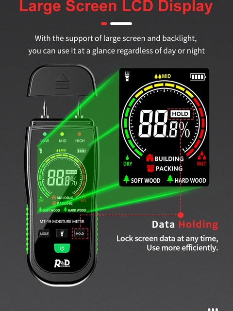 Misuratore Umidit&agrave; Legno Portatile - Strumento Professionale Con 5 Modalit&agrave; E Display LCD Retroilluminato