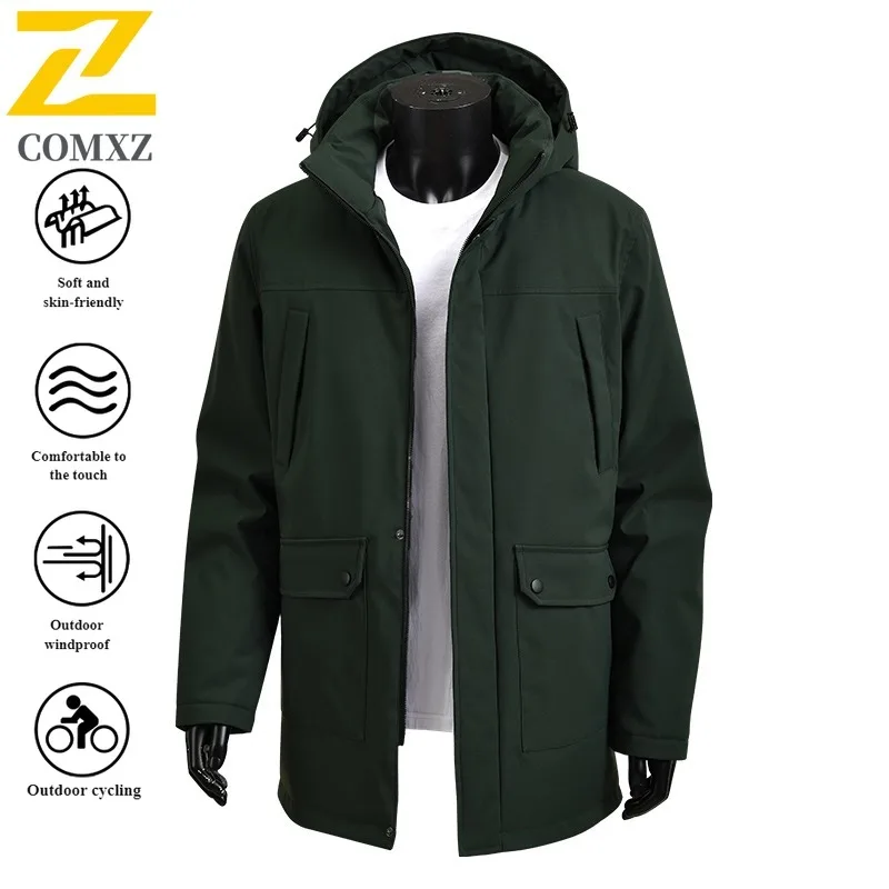 Winter Men's Hooded Windbreaker Windproof Thermal Coat Thickened Cotton Jacket Waterproof for suitable Hiking Camping Fishing