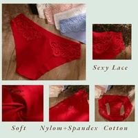 Culotte en dentelle sans couture pour femme, lingerie sexy, sous-vêtement féminin, slip élastique, caleçon à la mode, floral 5