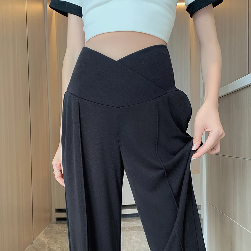 809# Autumn Spring Fashion Maternity Straight Pants Wide Leg Loose Across V Belly Trousers Clothes for Pregnant Women Pregnancy
