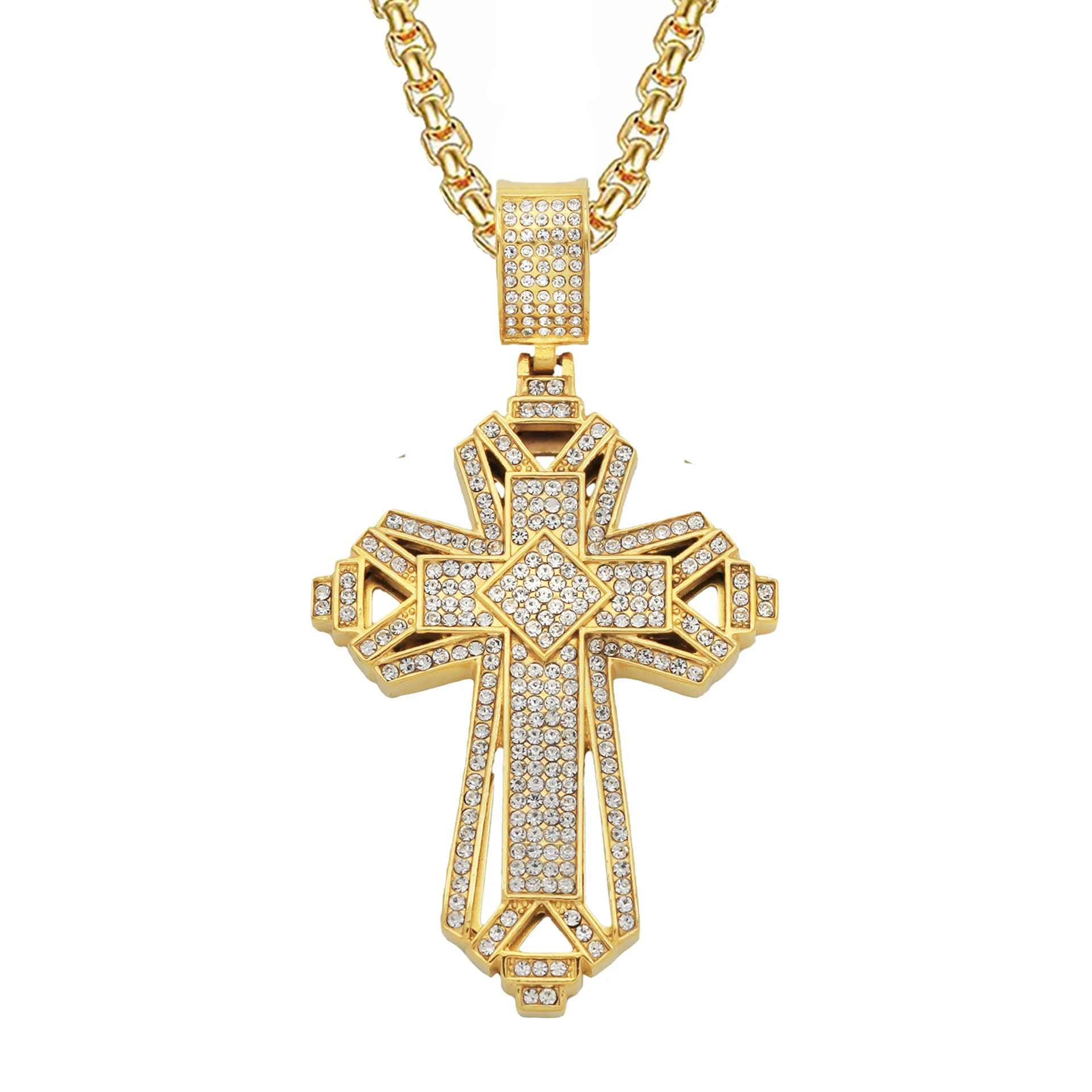 Iced Out Big Cross Pendant – Gold Stainless Steel 1
