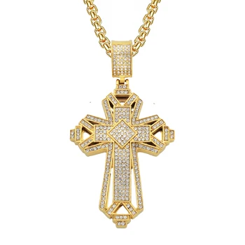 Iced Out Big Cross Pendant – Gold Stainless Steel 1