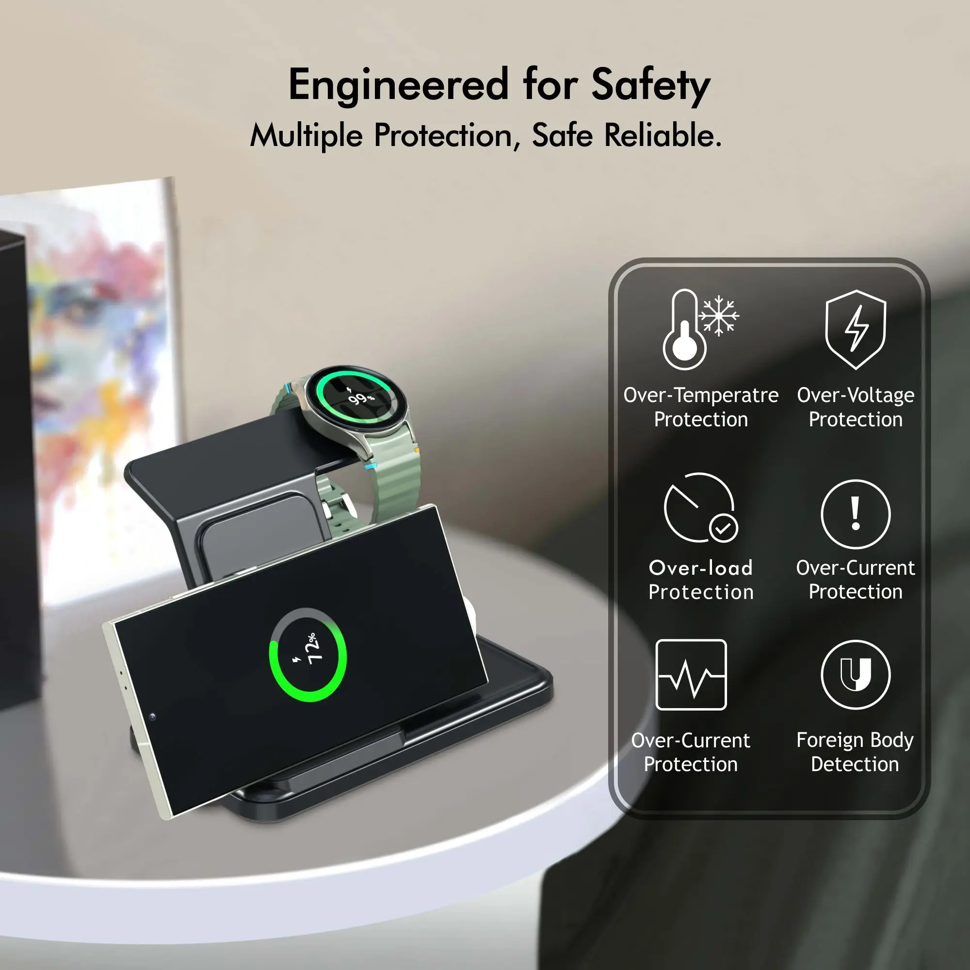 Foldable 3 in 1 Wireless Charger Stand For Samsung S25 S24 S23 S22 Galaxy Watch 8 7 6 5 4 3 Buds3 Pro/Buds Fast Charging Station