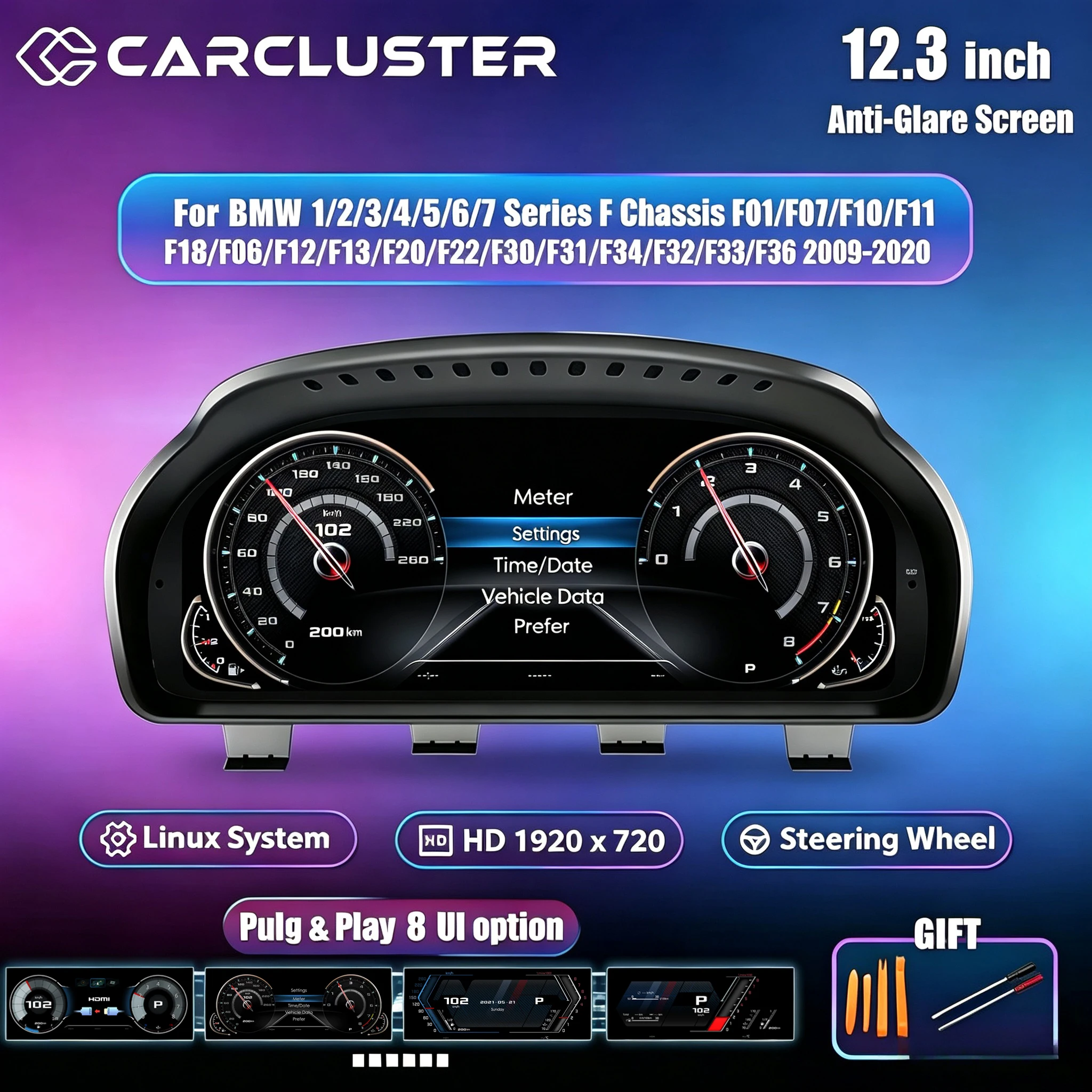 Panel de instrumentos Carcluster para BMW Serie 1-7 F07/F10/F11/F20/F22/F30/F31/F34/F32 años 2009-2020, cabina virtual. 1