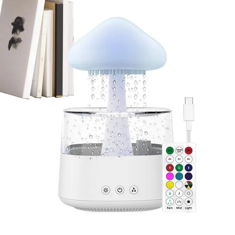 

Rain Cloud Humidifier Diffuser Rain Humidifier Water Drip Remote Control With Charging Cable Mushroom Colorful Night Light