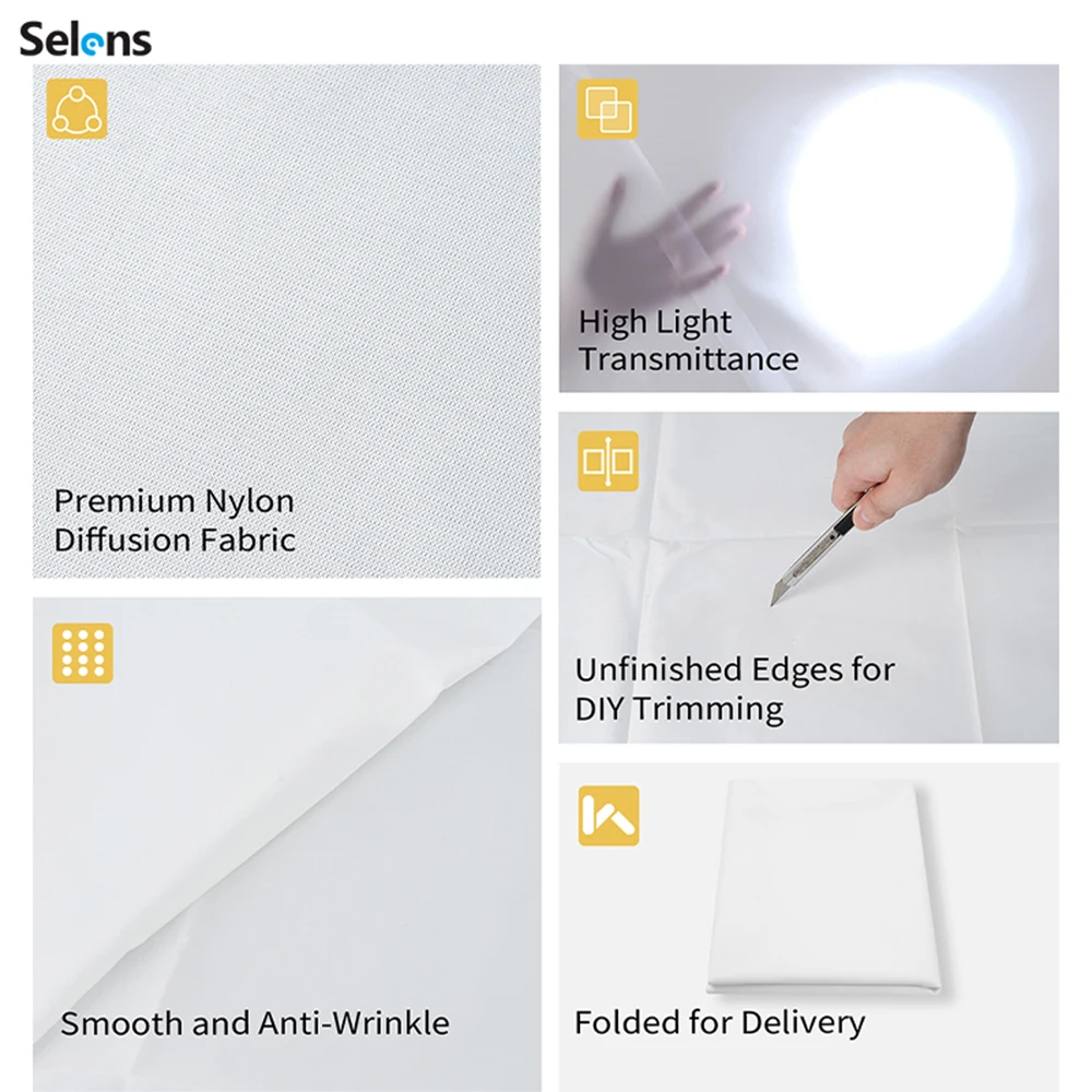 Selens Diffusion Fabric Nylon Silk Seamless Diffuser Cloth Light Soft Cloth Photo Studio Kits Photography Accessories