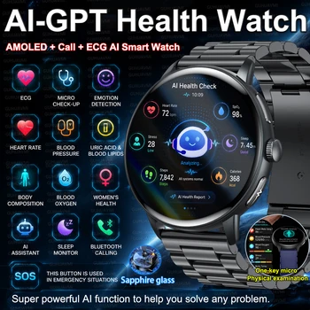 Nuovo Smartwatch AI-GPT per la Salute con AMOLED, ECG, Chiamate Bluetooth, Monitoraggio Acido Urico e Lipidi, Microesame con un Clic, per Uomini e Donne