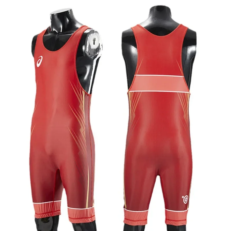 Men's Wrestling Suit Professional Competition Training One-Piece Weightlifting Clothes Free Style Bouts