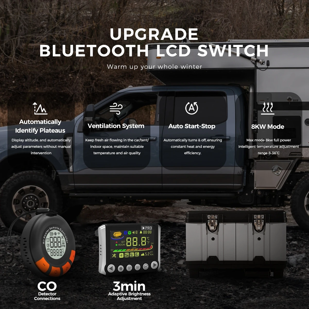 TB10pro 8KW 12/24/220V Diesel Auxiliary Heater with CO Alarm Portable plateau Night Heater for Car RV Camper Tent Home Garage