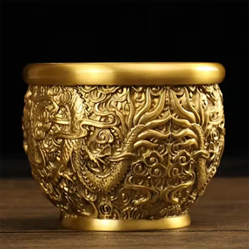 

Pure Brass Rice Cylinder Dragon Cylinder To Attract Wealth and Wealth Copper Cylinder Home Living Room Study Handicraft Ornament