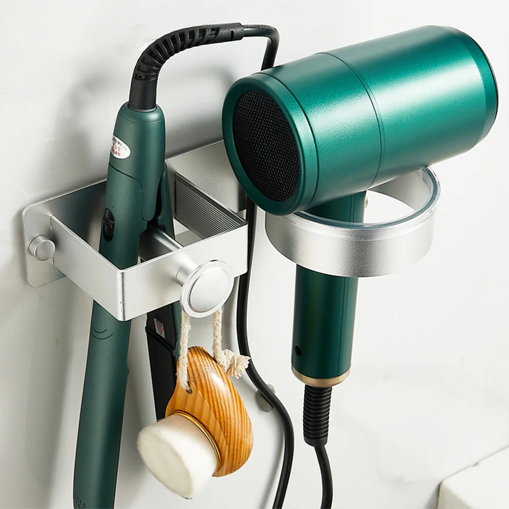 Wall Mount Hair Dryer Bracket Hair Dryer Holder Self Adhesive Stickers Space Aluminum Curling Iron Holder Air Blower Rack storage rack,hair dryer holder,hair tool holder
