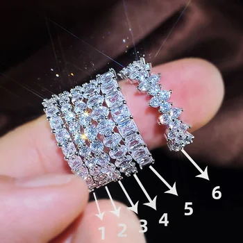 Huitan Fashion Luxury Women Ring Micro Paved Big Round/Square/Oval