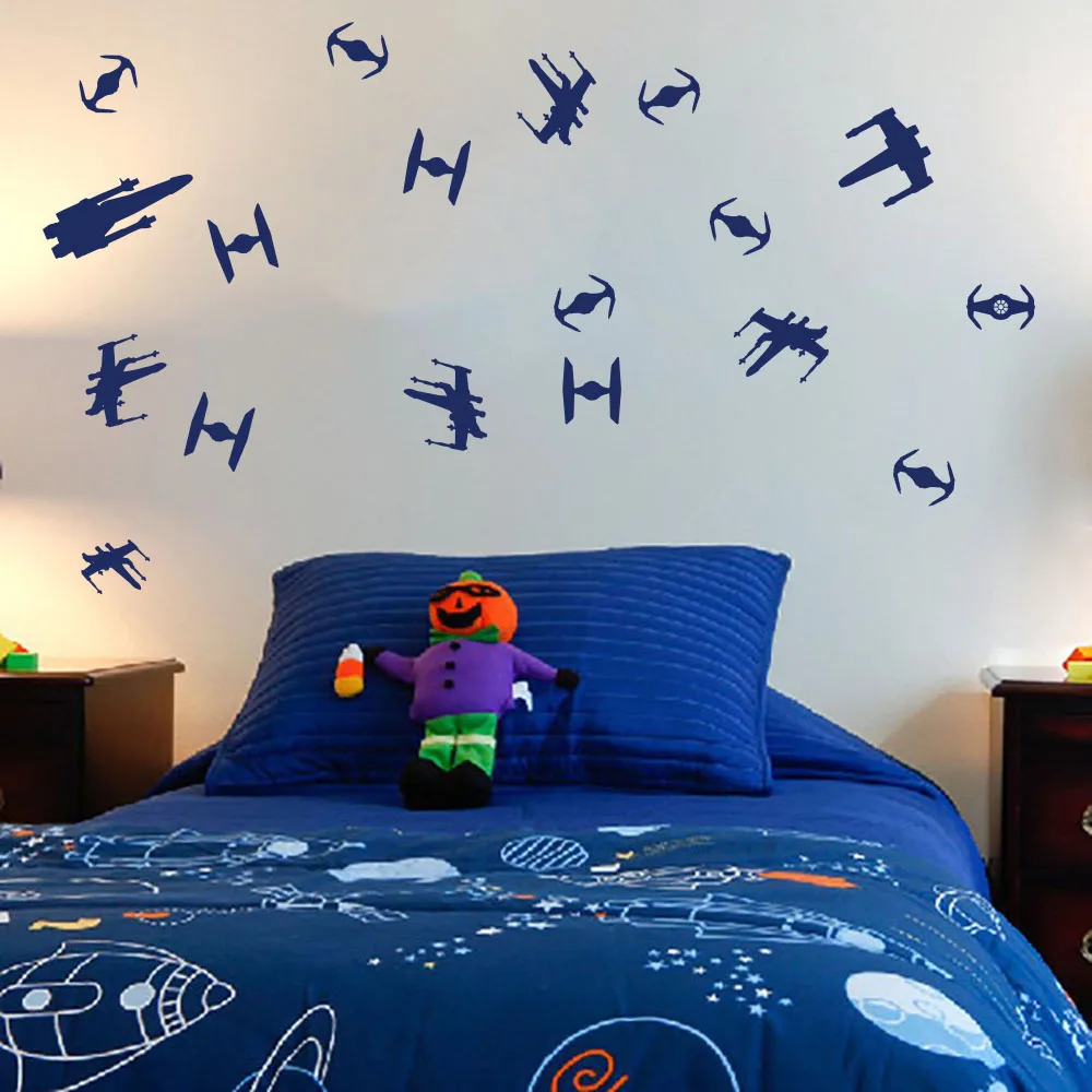 Wall stickers Cartoon 21Pcs Movie War Space Ship Wall Sticker Baby Nursery Kids Room Star Spaceship Millennium Wall Decal Playroom Deco